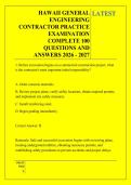 HAWAII GENERAL &NewLine;ENGINEERING &NewLine;CONTRACTOR PRACTICE &NewLine;EXAMINATION &NewLine;COMPLETE 100 &NewLine;QUESTIONS AND &NewLine;ANSWERS 2026 - 2027