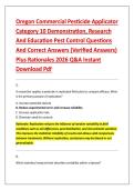Oregon Commercial Pesticide Applicator &NewLine;Category 10 Demonstration&comma; Research &NewLine;And Education Pest Control Questions &NewLine;And Correct Answers &lpar;Verified Answers&rpar; &NewLine;Plus Rationales 2026 Q&A Instant &NewLine;Download Pdf 