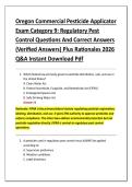 Oregon Commercial Pesticide Applicator &NewLine;Exam Category 9&colon; Regulatory Pest &NewLine;Control Questions And Correct Answers &NewLine;&lpar;Verified Answers&rpar; Plus Rationales 2026 &NewLine;Q&A Instant Download Pdf 