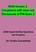 RHIA Domain 2 Compliance with Uses and Disclosures of PHI Exam 2 Questions & Verified Answers PDF &vert; Complete AHIMA RHIA Study Guide 2026
