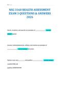 NSG 3160 HEALTH ASSESSMENT&NewLine;EXAM 3 QUESTIONS & ANSWERS&NewLine;2026
