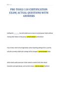 PRO TOOLS 110 CERTIFICATION&NewLine;EXAM&vert; ACTUAL QUESTIONS WITH&NewLine;ANSWERS