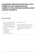 ATI&colon;SENSORY PERCEPTION TEST EXAM WITH CORRECT ACTUAL QUESTIONS AND CORRECTLY WELL DEFINED ANSWERS LATEST ALREADY GRADED A&plus;