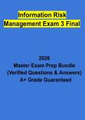Information Risk Management Exam 3 Final Questions & Verified Answers PDF &vert; Complete Study Guide 2026