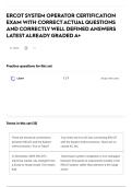 ERCOT SYSTEM OPERATOR CERTIFICATION EXAM WITH CORRECT ACTUAL QUESTIONS AND CORRECTLY WELL DEFINED ANSWERS LATEST ALREADY GRADED A&plus;
