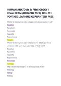 HUMAN ANATOMY & PHYSIOLOGY I &NewLine;FINAL EXAM &lpar;UPDATED 2026&rpar; BIOL 251 &NewLine;PORTAGE LEARNING GUARANTEED PASS 
