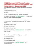 FREE Wisconsin DMV Permit Practice Latest Exam Questions and Answers with Rationales&comma; A&plus; Guarante