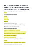 MGT 6311 FINAL EXAM 2026 ACTUAL &NewLine;WEEK 7-14 ACTUAL SUMMER GRADED A &NewLine;GEORGIA INSTITUTE OF TECHNOLOGY