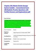 Virginia &lpar;VA&rpar; Master Onsite Sewage &NewLine;System Installer &ndash; Conventional Exam &NewLine;200 Realistic Practice Questions with &NewLine;Verified Answers and Explanations&vert; pdf 