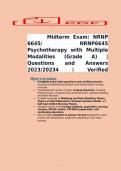 Midterm Exam&colon; NRNP 6645&sol; NRNP6645 Psychotherapy with Multiple Modalities &lpar;Grade A&rpar; &vert; Questions and Answers 2023&sol;20234 &vert; Verified Answers