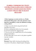 FLORIDA UNDERGROUND UTILITY &NewLine;CONTRACTOR EXAMINATION COMPLETE &NewLine;QUESTIONS AND DETAILED SOLUTIONS &NewLine;LATEST UPDATE THIS YEAR JUST &NewLine;RELEASED
