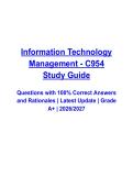 Information Technology Management &ndash; WGU C954 Study Guide &lpar;2026&ndash;2027&rpar; Questions and Verified Answers with Rationales &vert; Latest Objective Assessment Prep &vert; Grade A&plus;