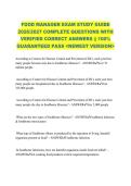 FOOD MANAGER EXAM STUDY GUIDE &NewLine;2026&sol;2027 COMPLETE QUESTIONS WITH &NewLine;VERIFIED CORRECT ANSWERS &vert;&vert; 100&percnt; &NewLine;GUARANTEED PASS <NEWEST VERSION> 