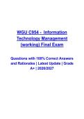 WGU C954 Information Technology Management Final Exam &lpar;2026&ndash;2027&rpar; Questions and Verified Answers with Rationales &vert; Latest Objective Assessment Study Guide &vert; Grade A&plus;