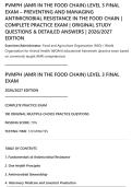 PVMPH &lpar;AMR IN THE FOOD CHAIN&rpar; LEVEL 3 FINAL&NewLine;EXAM &ndash; PREVENTING AND MANAGING&NewLine;ANTIMICROBIAL RESISTANCE IN THE FOOD CHAIN &vert;&NewLine;COMPLETE PRACTICE EXAM &vert; ORIGINAL STUDY&NewLine;QUESTIONS & DETAILED ANSWERS &vert; 2026&sol;2027&NewLine;EDITION