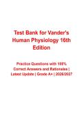 Test Bank for Vander-s Human Physiology 16th Edition with Practice Questions and Verified Answers &lpar;2026&ndash;2027&rpar; &vert; Latest Human Physiology Exam Prep &vert; Grade A&plus;
