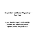 Respiratory and Renal Physiology Test Prep &lpar;2026&ndash;2027&rpar; Questions and Verified Answers with Rationales &vert; Latest Human Physiology Study Guide &vert; Grade A&plus;