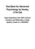 Hooley's Abnormal Psychology &lpar;17th Edition&rpar; Test Bank &lpar;2026&ndash;2027&rpar; Questions and Verified Answers with Rationales &vert; Latest Psychology Study Guide &vert; Grade A&plus;