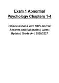 Abnormal Psychology Exam 1 &lpar;Chapters 1&ndash;4&rpar; Questions and Verified Answers with Rationales &lpar;2026&ndash;2027&rpar; &vert; Latest Psychology Study Guide &vert; Grade A&plus;