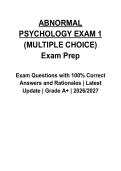 Abnormal Psychology Exam 1 &lpar;Multiple Choice&rpar; Exam Prep &lpar;2026&ndash;2027&rpar; Questions and Verified Answers with Rationales &vert; Latest Psychology Study Guide &vert; Grade A&plus;
