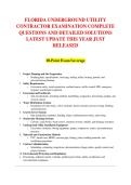 FLORIDA UNDERGROUND UTILITY &NewLine;CONTRACTOR EXAMINATION COMPLETE &NewLine;QUESTIONS AND DETAILED SOLUTIONS &NewLine;LATEST UPDATE THIS YEAR JUST &NewLine;RELEASED