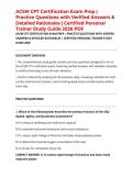 ACSM CPT Certification Exam Prep &vert; Practice Questions with Verified Answers & Detailed Rationales &vert; Certified Personal Trainer Study Guide 2026 PDF