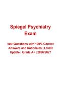 Spiegel Psychiatry Exam 900&plus; Questions and Verified Answers with Rationales &lpar;2026&ndash;2027&rpar;