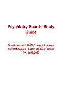 Psychiatry Boards Study Guide Questions and Verified Answers with Rationales &lpar;2026&ndash;2027&rpar; &vert; Latest Psychiatry Board Exam Prep &vert; Grade A&plus;