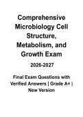 Comprehensive Microbiology Cell Structure&comma; Metabolism&comma; and Growth Exam &vert; Questions & Verified Answers &vert; Complete Study Guide &vert; Microbiology Final Exam Review PDF
