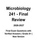 Microbiology 241 Final Review &vert; Questions & Verified Answers &vert; Comprehensive Study Guide &vert; Microbiology Final Exam Preparation PDF