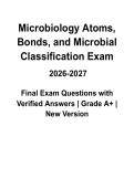 Microbiology Atoms&comma; Bonds&comma; and Microbial Classification Exam &vert; Questions & Verified Answers &vert; Comprehensive Study Guide &vert; Microbiology Fundamentals Review PDF