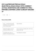 NYC MASTER ELECTRICIAN EXAM &lpar;ELECTRICAL EXAM&rpar; EXAM WITH CORRECT ACTUAL QUESTIONS AND CORRECTLY WELL DEFINED ANSWERS LATEST ALREADY GRADED A&plus;