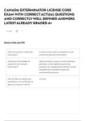 CANADA EXTERMINATOR LICENSE CORE EXAM WITH CORRECT ACTUAL QUESTIONS AND CORRECTLY WELL DEFINED ANSWERS LATEST ALREADY GRADED A&plus;&NewLine;