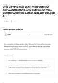 ORD DRIVING TEST EXAM WITH CORRECT ACTUAL QUESTIONS AND CORRECTLY WELL DEFINED ANSWERS LATEST ALREADY GRADED A&plus;