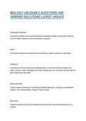BIOLOGY 189 EXAM 2 QUESTIONS AND VERIFIED SOLUTIONS LATEST UPDATE