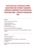 Nail Technician Certification EXAM QUESTIONS AND CORRECT ANSWERS &lpar;VERIFIED ANSWERS&rpar; PLUS RATIONALES 2025&sol;2026 Q&A &vert; INSTANT DOWNLOAD PDF