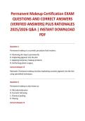 Permanent Makeup Certification EXAM QUESTIONS AND CORRECT ANSWERS &lpar;VERIFIED ANSWERS&rpar; PLUS RATIONALES 2025&sol;2026 Q&A &vert; INSTANT DOWNLOAD PDF