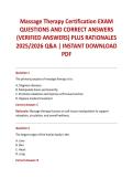Massage Therapy Certification EXAM QUESTIONS AND CORRECT ANSWERS &lpar;VERIFIED ANSWERS&rpar; PLUS RATIONALES 2025&sol;2026 Q&A &vert; INSTANT DOWNLOAD PDF
