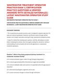 WASTEWATER TREATMENT OPERATOR PRACTICE EXAM 1 &vert; CERTIFICATION PRACTICE QUESTIONS & VERIFIED ANSWERS WITH DETAILED RATIONALES &vert; LATEST WASTEWATER OPERATOR STUDY GUIDE