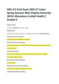 NSG 312 Final Exam 2026-27 Latest &NewLine;Spring-Summer West Virginia University &NewLine;&lpar;WVU&rpar; Alterations in Adult Health 2 &NewLine;Graded A 