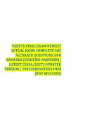 VADETS FINAL EXAM NEWEST ACTUAL EXAM COMPLETE 485 ACCURATE QUESTIONS AND ANSWERS &lpar;VERIFIED ANSWERS&rpar; &vert; LATEST &lpar;2026&sol;2027&rpar; UPDATED VERSION &vert; 100 GUARANTEED PASS &lbrace;JUST RELEASED&rcub;