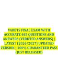 VADETS FINAL EXAM WITH ACCURATE 485 QUESTIONS AND ANSWERS &lpar;VERIFIED ANSWERS&rpar; &vert; LATEST &lpar;2026&sol;2027&rpar; UPDATED VERSION &vert; 100&percnt; GUARANTEED PASS &lbrace;JUST RELEASED&rcub;