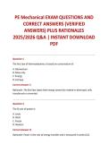 PE Mechanical EXAM QUESTIONS AND CORRECT ANSWERS &lpar;VERIFIED ANSWERS&rpar; PLUS RATIONALES 2025&sol;2026 Q&A &vert; INSTANT DOWNLOAD PDF