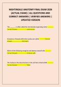NIGHTINGALE ANATOMY FINAL EXAM 2026 &lpar;ACTUAL EXAM&rpar; &vert; ALL QUESTIONS AND CORRECT ANSWERS &vert; VERIFIED ANSWERS &vert; UPDATED VERSION
