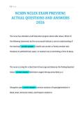 NCSBN NCLEX EXAM PREVIEW&vert;&NewLine;ACTUAL QUESTIONS AND ANSWERS&NewLine;2026