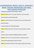 COMPREHENSIVE MENTAL HEALTH&comma; SUBSTANCE ABUSE&comma; SUICIDE PREVENTION&comma; HIV&sol;AIDS&comma; AND CANCER OVERVIEW FALL 2026 COURSE STUDY GUIDES &ndash; COMPLETE QUESTIONS & ANSWERS&comma; HEALTHCARE REVIEW & CERTIFICATION EXAM PREPARATION