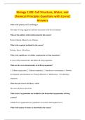 Biology 1100&colon; Cell Structure&comma; Water&comma; and&NewLine;Chemical Principles Questions with Correct&NewLine;Answers