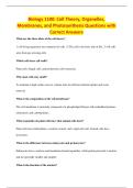 Biology 1100&colon; Cell Theory&comma; Organelles&comma;&NewLine;Membranes&comma; and Photosynthesis Questions with&NewLine;Correct Answers