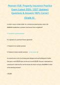 Pearson VUE Property Insurance Practice Exam &lpar;Latest 2026 2027 Updates&rpar;Questions & Answers 100&percnt; Correct &lbrace;Grade A&rcub;  