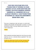 D439&sol; WGU D439 EXAM&sol; WGU D439 &NewLine;FOUNDATIONS OF NURSING OA EXAM &NewLine;2026&sol;2027 ACTUAL EXAM QUESTIONS AND &NewLine;CORRECT DETAILED ANSWERS &lpar;VERIFIED &NewLine;ANSWERS&rpar; ALL ANSWERED &lbrace;50 Q & A&rcub; &NewLine;ALREADY GRADED A&plus; &sol; D439 FOUNDATIONS &NewLine;OF NURSING OA &sol; OBJECTIVE ASSESSMENT &vert; &NewLine;